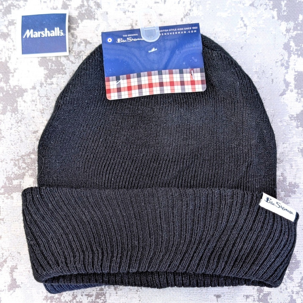 Ben Sherman Mens 3 Pack Knit Cuffed Beanie Hats Black Navy Grey New - Picture 3 of 14